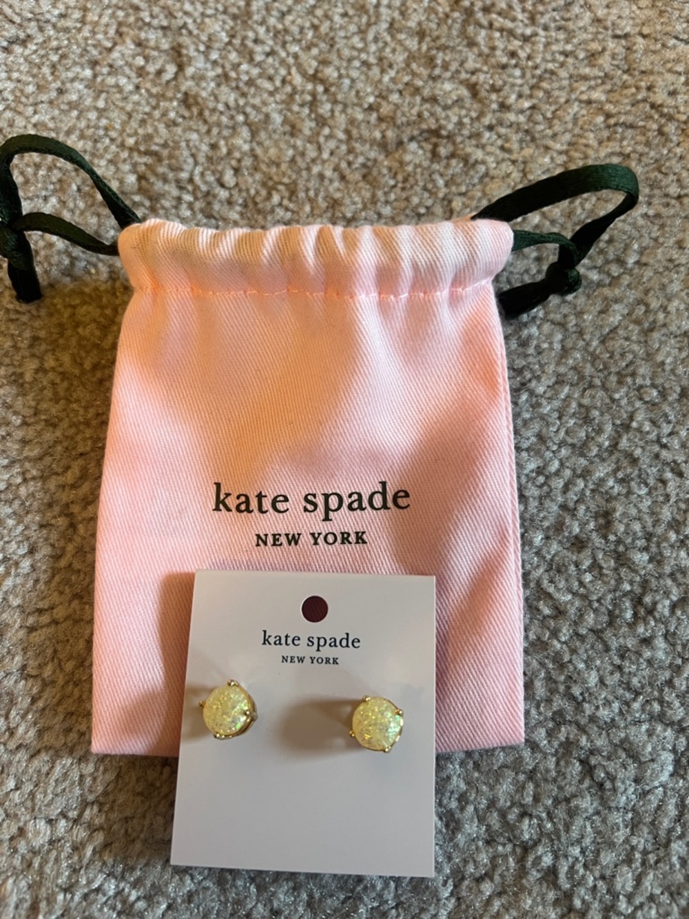 kate spade Yellow Druzy Stud Earrings with Pink Pouch
